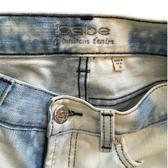 Bebe Womens Tie Dye distressed Skinny Jeans Classic Fit Low Rise Size 26 Blue - Picture 6 of 7